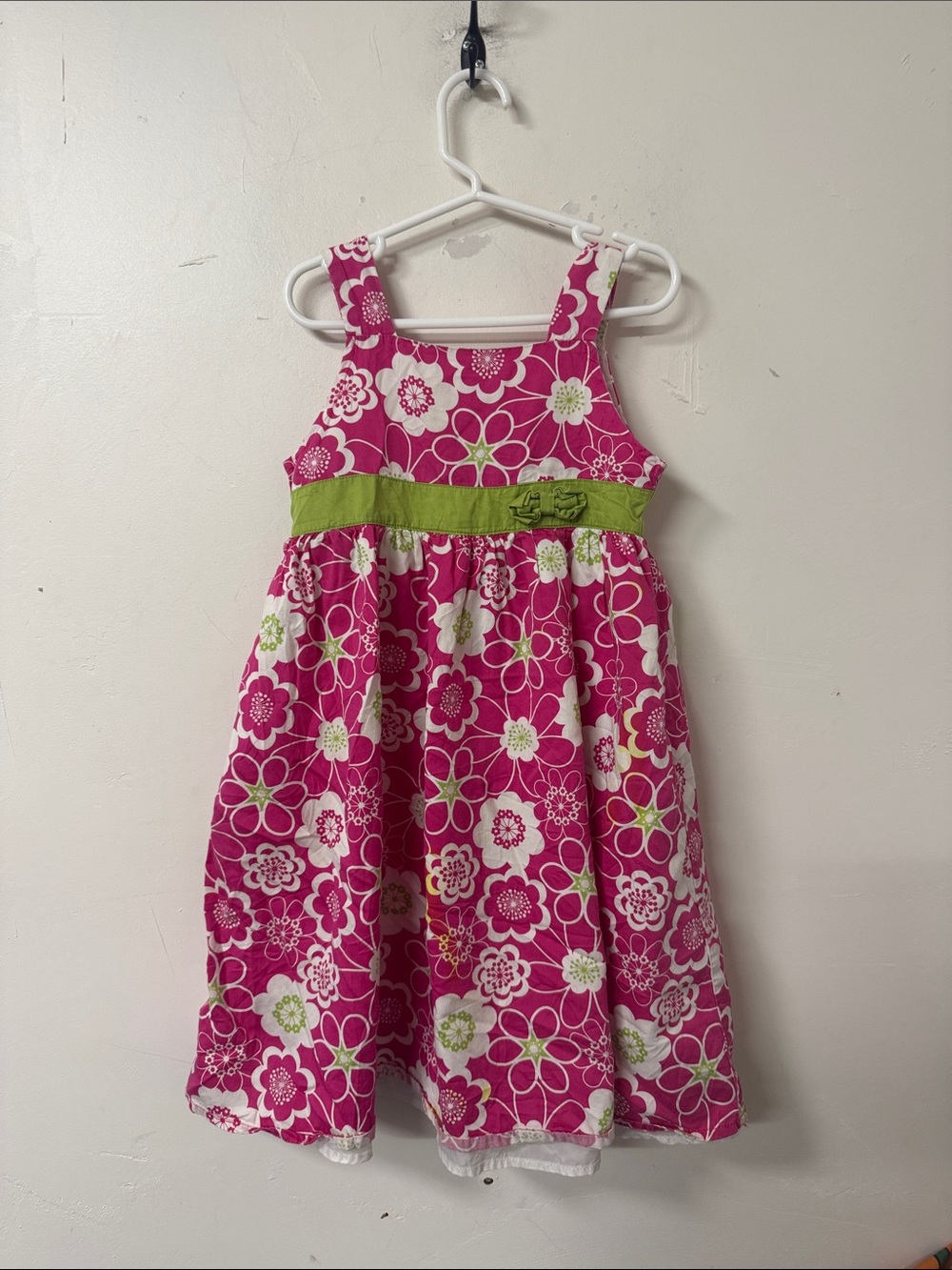 Carter's Bright Pink Floral Sundress with Green Accent
